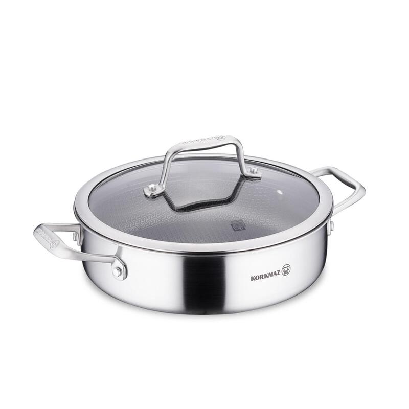 Korkmaz Altima Stainless Steel Honeycomb Stock Pot – Induction Compatible, Tri-Ply Duragrid Technology