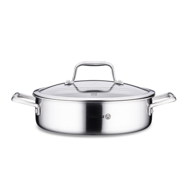 Korkmaz Altima Stainless Steel Honeycomb Stock Pot – Induction Compatible, Tri-Ply Duragrid Technology