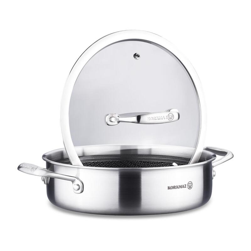 Korkmaz Altima Stainless Steel Honeycomb Stock Pot – Induction Compatible, Tri-Ply Duragrid Technology