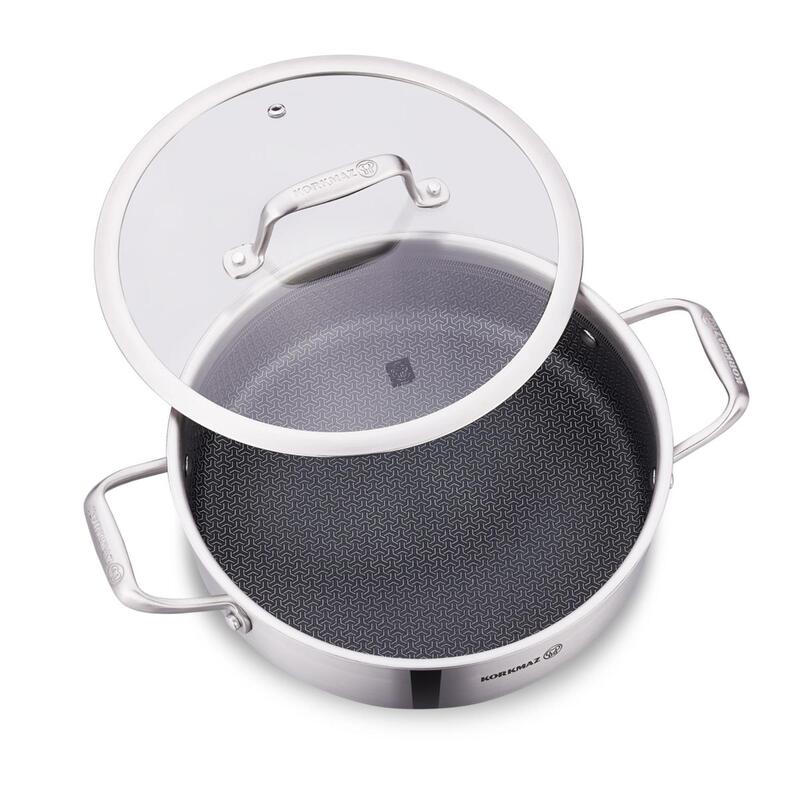 Korkmaz Altima Stainless Steel Honeycomb Stock Pot – Induction Compatible, Tri-Ply Duragrid Technology
