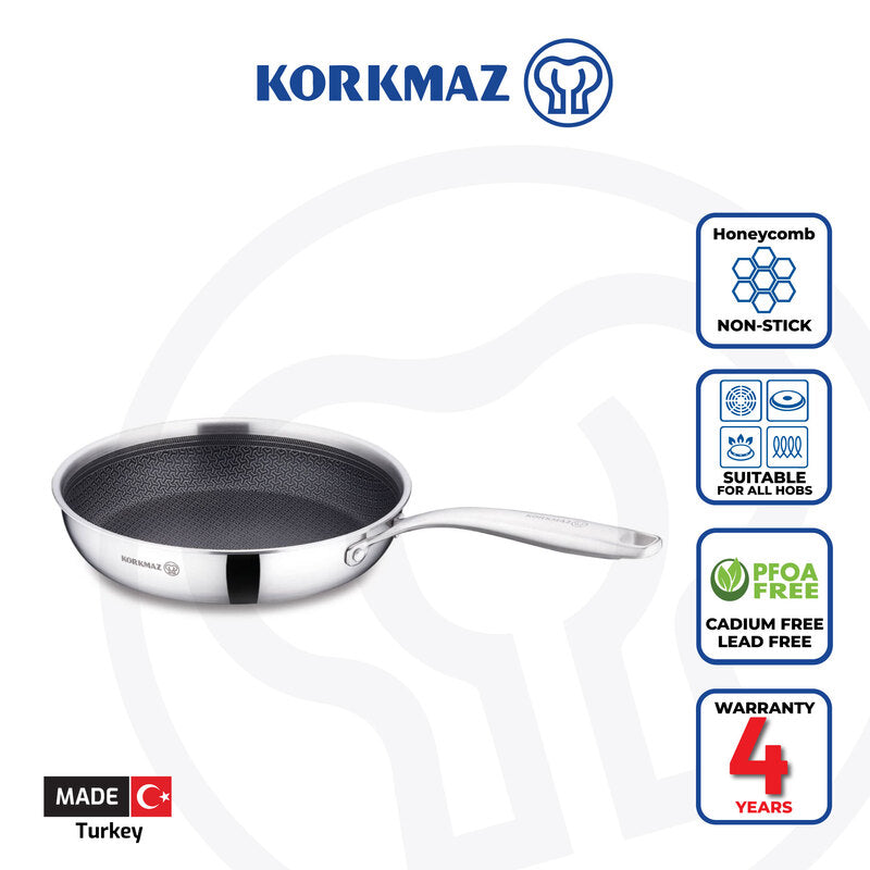 Korkmaz Altima Stainless Steel Honeycomb Frying Pan | Multiple Sizes Available