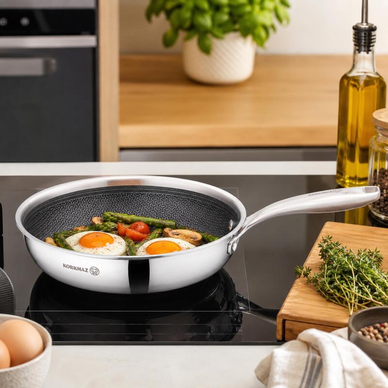 Korkmaz Altima 18/10 Stainless Steel Honeycomb Non-Stick Frying Pan, Induction Compatible
