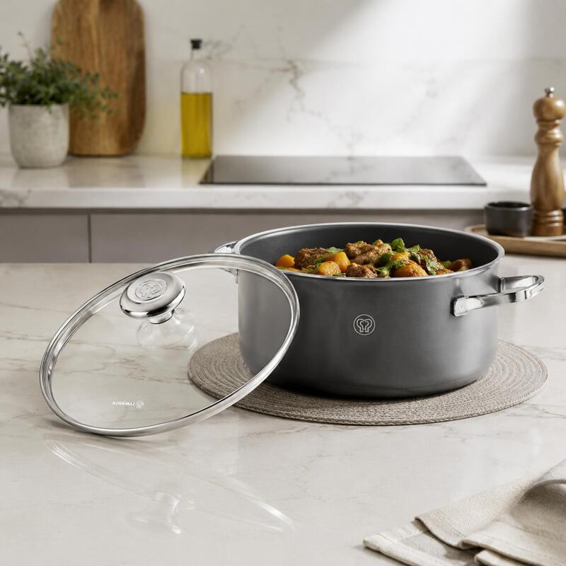 Korkmaz Aroma Glass Lid with Stainless Steel Handle | Multiple Sizes Available