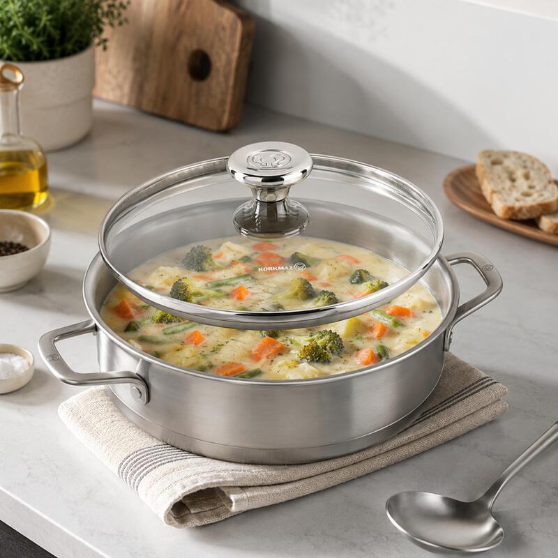 Korkmaz Aroma Glass Lid with Stainless Steel Handle | Multiple Sizes Available