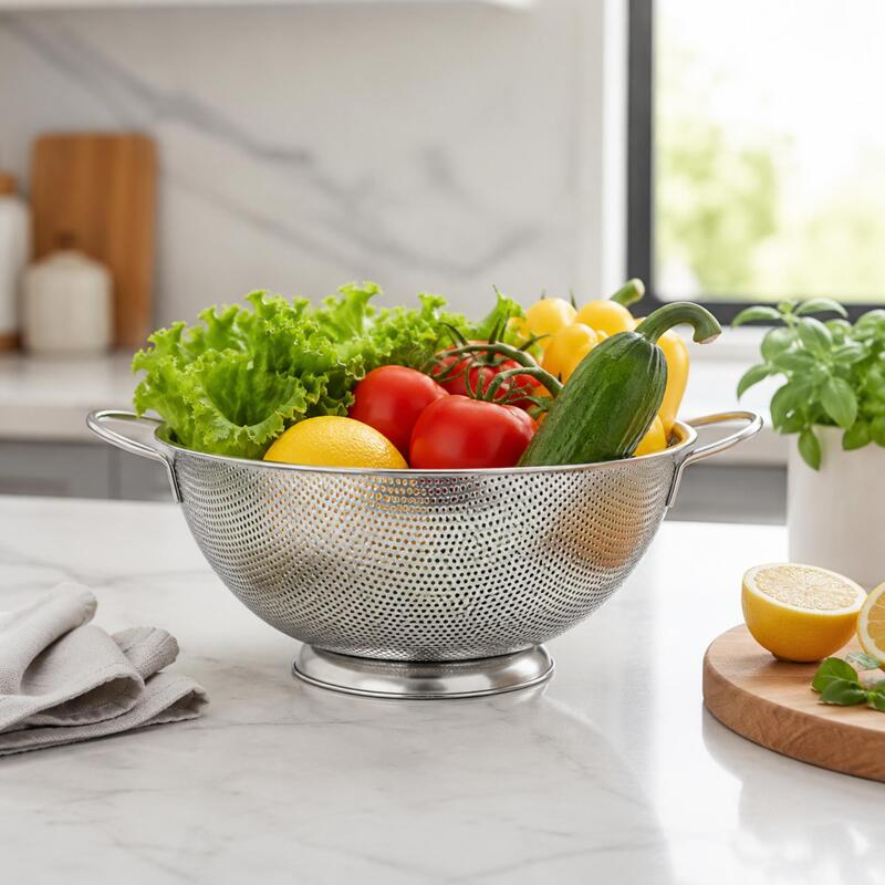 Korkmaz Mega Stainless Steel Footed Colander with Handles, Pasta & Vegetable Strainer