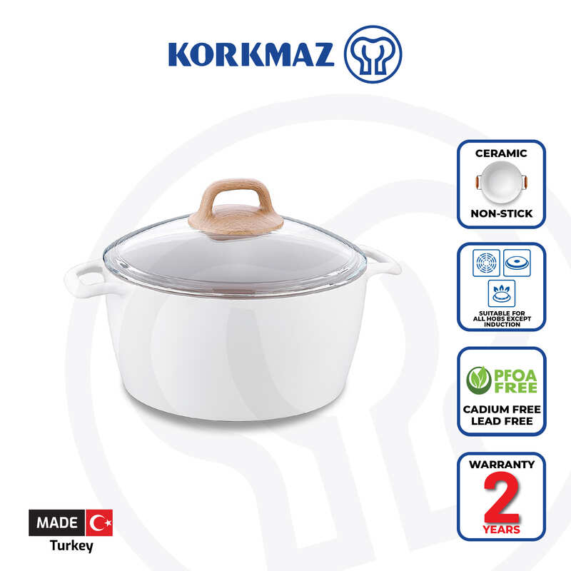Korkmaz Gusto Non Stick Ceramic Stock Pot with Glass Lid | Multiple Sizes Available