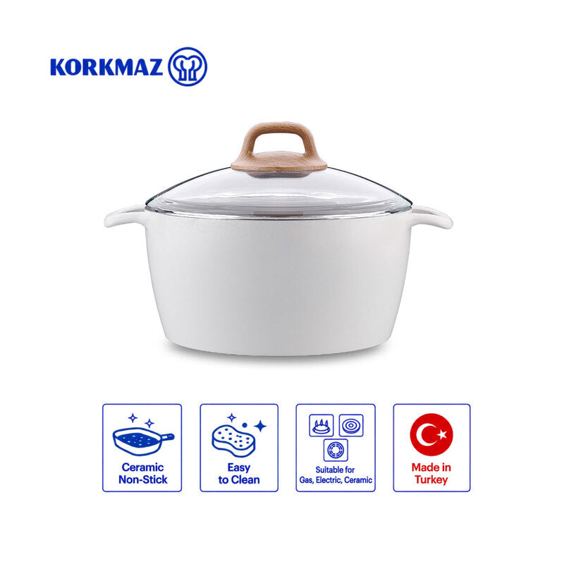 Korkmaz Gusto Ceramic Non-Stick Cooking Pot with Glass Lid