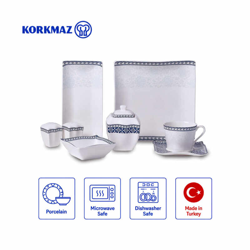 Korkmaz Link Collection 28-Piece Breakfast & Tea Set for 6 with Cups, Saucers & Plates