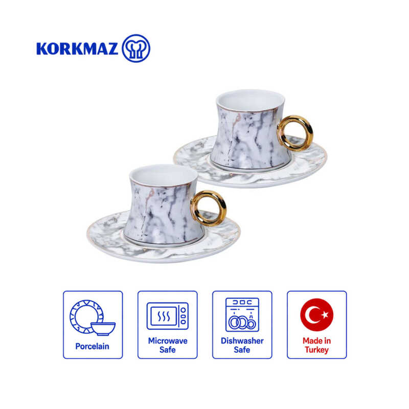 Korkmaz Freedom 6-Piece Turkish Coffee & Espresso Cup Set with Saucers