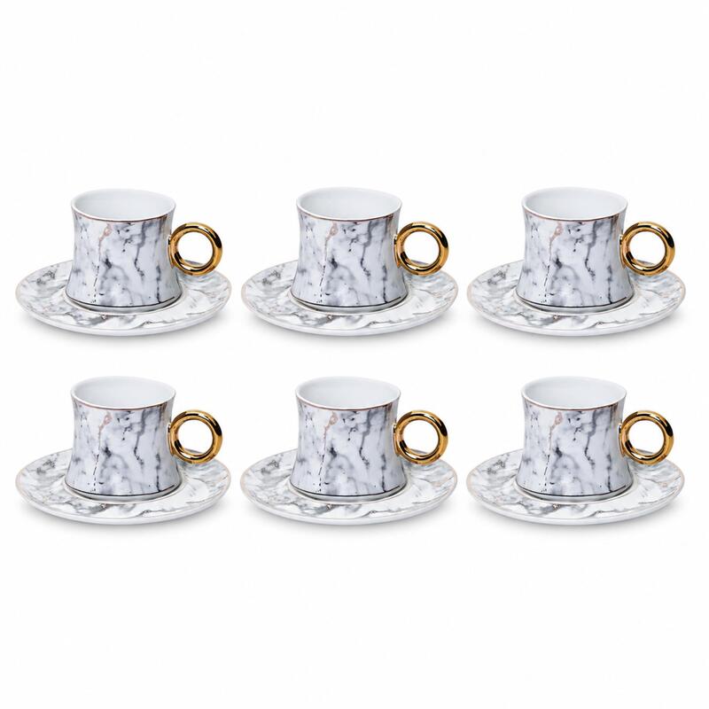 Korkmaz Freedom 6-Piece Turkish Coffee & Espresso Cup Set with Saucers