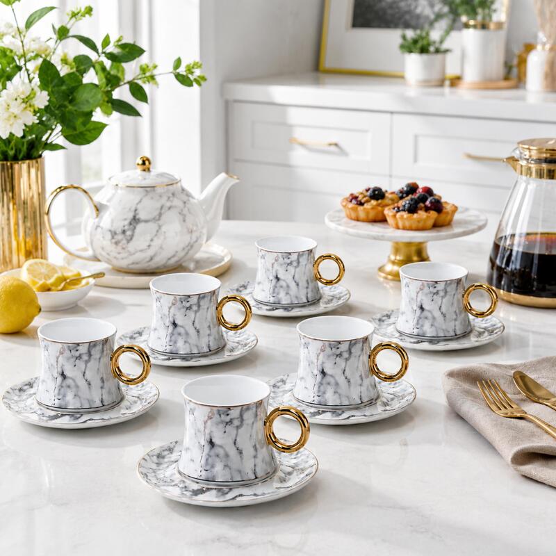 Korkmaz Freedom 6-Piece Turkish Coffee & Espresso Cup Set with Saucers