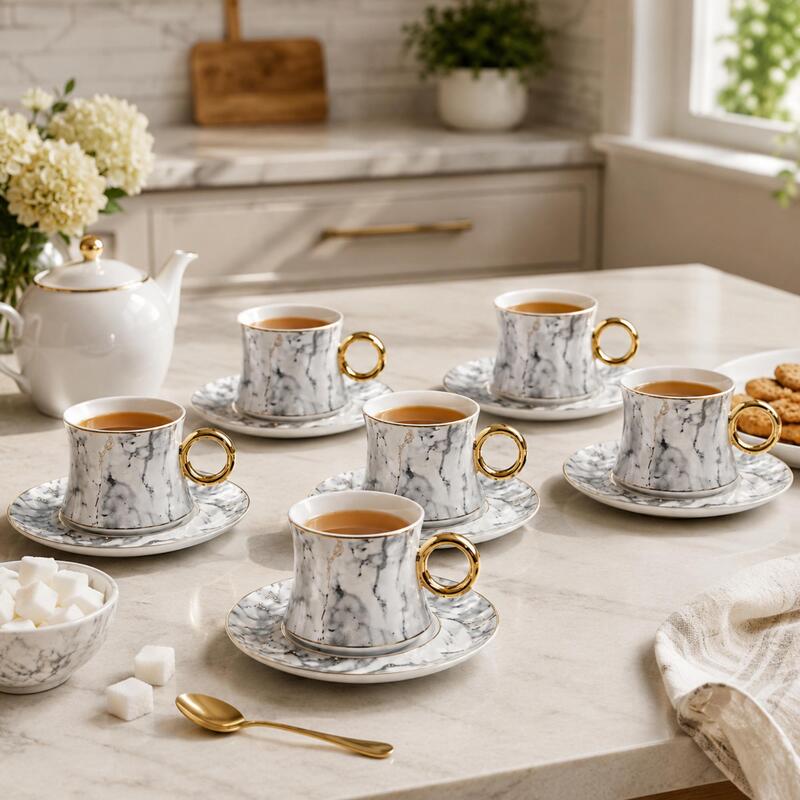 Korkmaz Freedom 6-Piece Turkish Coffee & Espresso Cup Set with Saucers
