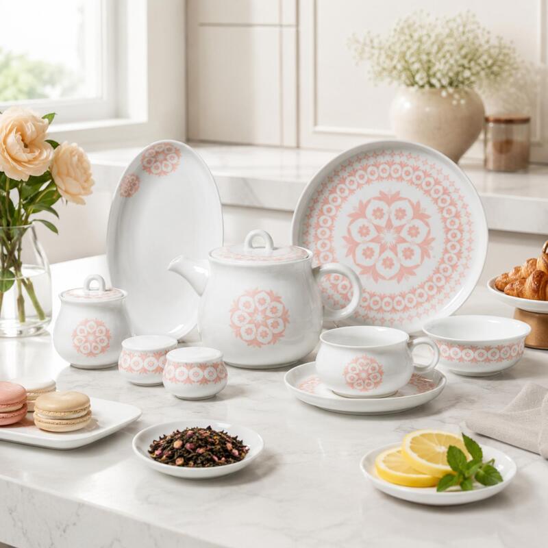 Korkmaz Kappa 30-Piece Breakfast & Tea Set for 6 with Teapot, Cups, Saucers & Plates