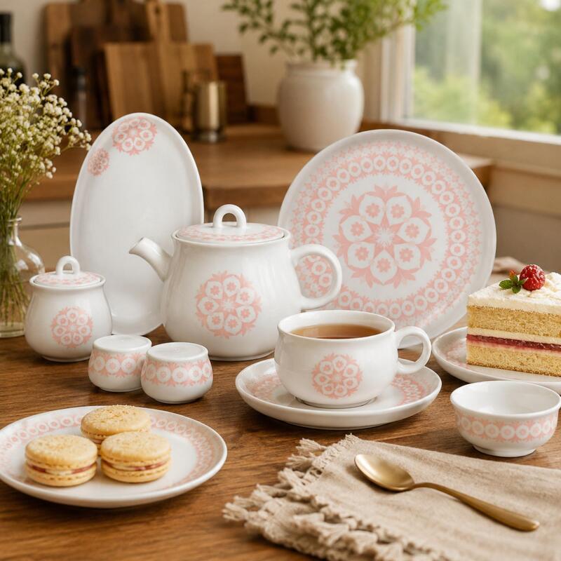Korkmaz Kappa 30-Piece Breakfast & Tea Set for 6 with Teapot, Cups, Saucers & Plates